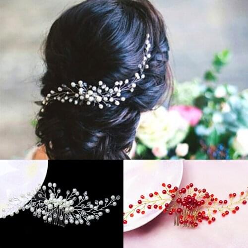 Crystal Pearl Hair Combs Wedding Bridal Hair Jewelry Ornament Head Piece Decoration Rhinestone Bride Head Flower Hair Comb
