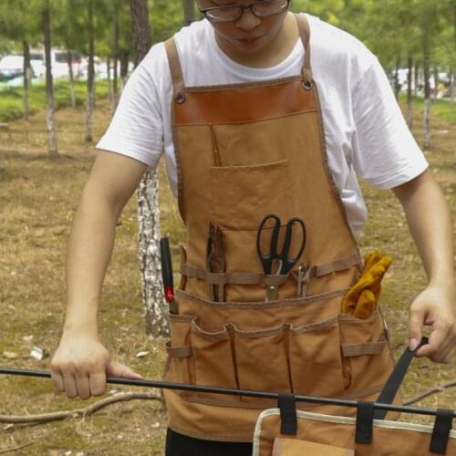 Canvas Apron Adjustable Hanging Bag Multiple Pockets With Tools Senior Shoulders Chef Apron For BBQ Men Waterproof Cooking