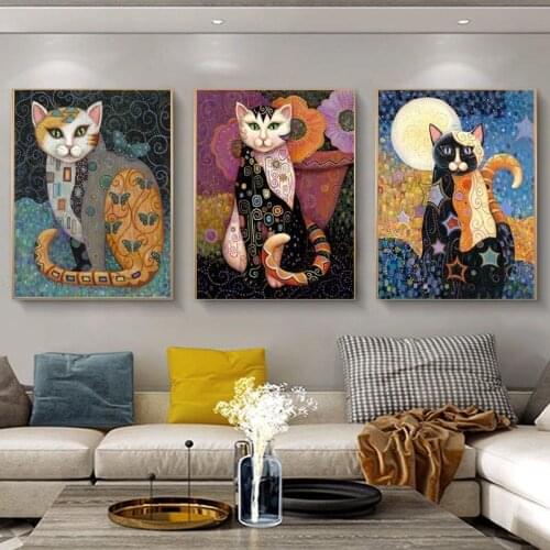 Art Gustav Klimt Oil Paintings Animal Cat Poster Home Decorations Klimt In Painting For Living room On Canvas No Frame