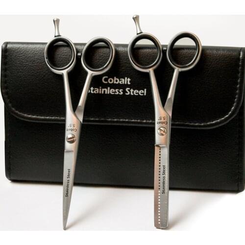 COBALT DUAL EFİLE AND 5,5 INCH DUAL BARBER HAIR CUTTING SCISSORS SET PROFESSIONAL HAIRDRESSING BARBER