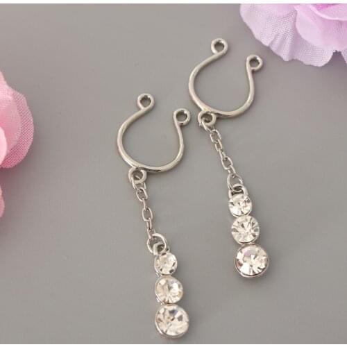 2Pcs Adjustable Non Pierced Clip on Tassel Fake Nipple Rings Body Jewellery Piercing