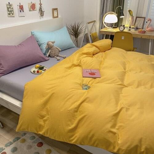 Ins Wind Mix and Match Japanese Simple Solid Color Bedding Set Four-piece Cotton Duvet Cover Pillowcase Bed Sheet Set Bedding