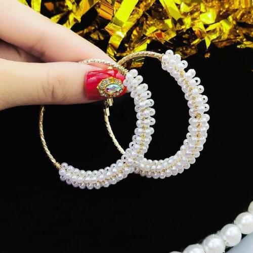 Round Pearl WomenS Ear ring Trendy Alloy Gold Color Earring Female Luxury Jewelry Accessories Hot Sale
