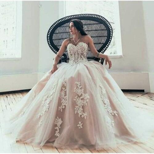 2020 Lace Appliques Wedding Dress Off the Shoulder Corset Back Bridal Gowns Formal Dress Sweetheart Tulle Vestido De Noiva