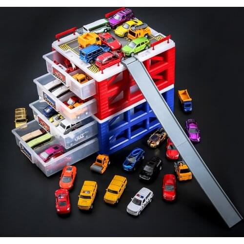 Mini Parking Lot for Toy Car Models Pack with 2 Layers Drawer