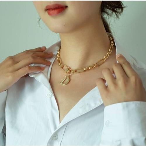HaHaGirl Punk Multilayered Gold Chunky Chain Choker Necklace Women Fashion Irregular Letter Pendant Necklace 2021 Trend Jewelry