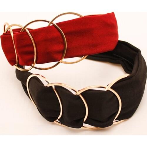 Fashion Alloy Round Decoration Headband for Women Solid Color Fabrc Wide Hairband Hair Accessories Hair Bundle Headdress