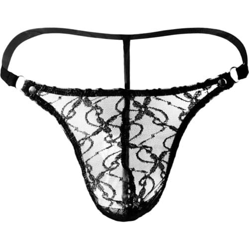 Mens Underwear New Fashion Males Underwear Pattern Low Waist Sexy Thong T Briefs Transparent Mesh Panties 2021