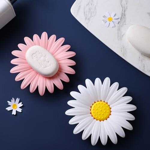 Flower Shaped Soap Dish with Drain, Anti-Slip Bumps, Plastic Soap Sponge Dishes Holder for Bathroom Sink, Soap Storage Dish