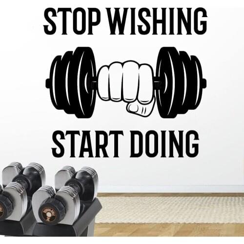 Gym Wall Stickers Bodybuilding Sport Barbell Wall Decals Vinyl Boys Motivational Removable Decals Home Interior Decor HY367