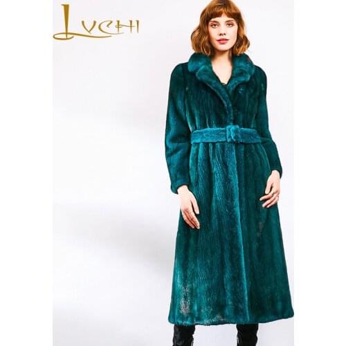 LVCHI Winter 2019 Imported Crown Velvet Mink Coat Womens Natural Fur Coat Mink Coat Solid With Belt Sashes Slim Mink Fur Coats