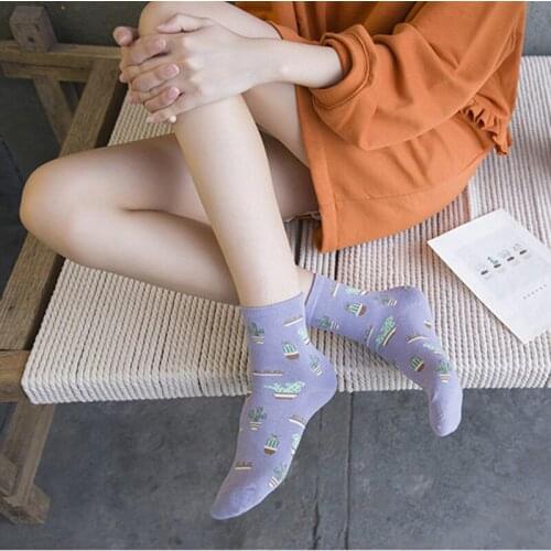 Casual Girl Socks Plant Cactus Pattern Comfortable Cute Socks Autumn And Winter Warm Fashion Female Socks