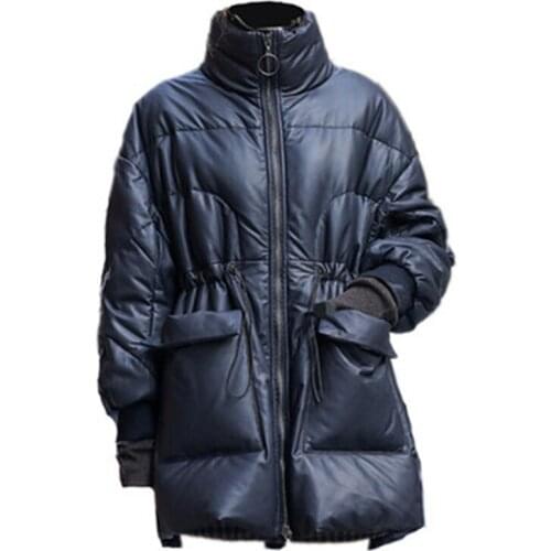 2021 Winter New Womens Cotton Coats Glossy Loose Overcoats Plus Size Female Parkas Thick Warm Trendy Lady Long Coats Outerwear