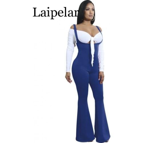 Solid Spaghetti Strap Rompers Womens Jumpsuit Backless Zipper Bodycon One Piece Overall Causal Hollow Out Bell Bottom Playsuit