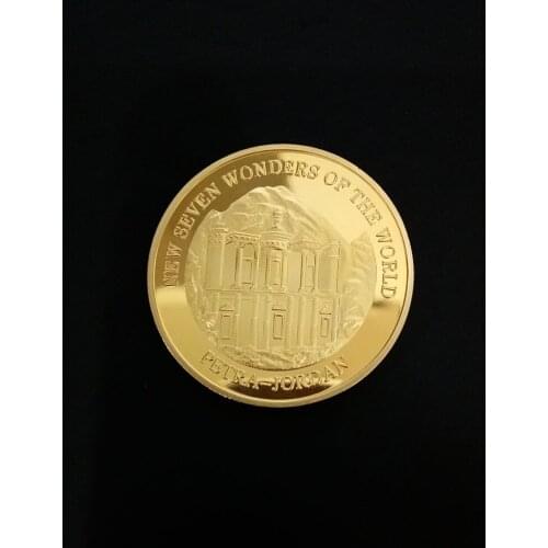 The Seven Wonders of the New World Gold-plated Commemorative Badge, Brazil Christ Statue, Great Wall of China Commemorative