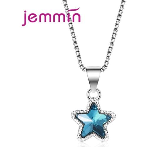 Genuine Brand Pendant Necklace Blue Star Crystal 925 Sterling Silver For Ladies Appointment Anniversary Party Jewelry