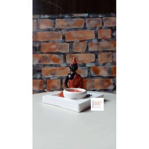 Handmade Decorative BUDDHA BRONZE FENG SHUİ SPECIAL DESIGN PLATTER AND MUMLUĞU INCLUDED PAKETTİR