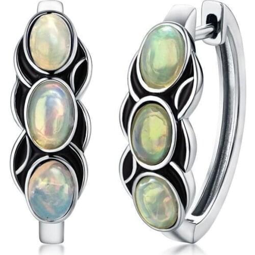 Vintage Style Clasp Earring Natural Ethiopia Colorful Opal Gemstone Jewelry for Women Daily Wear Gift