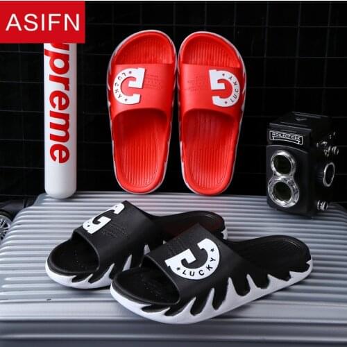 ASIFN Comfortable Mens Slippers Male Women Beach Slides Summer Non-slip Mules Thick Bottoms G Word Sandals Slipper Men Shoes