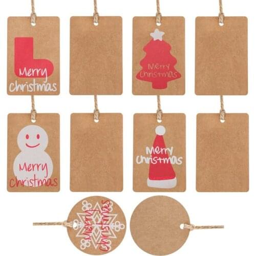 100pcs Kraft Paper Christmas Gift Tags 5 Designs DIY Xmas Holiday Present Wrap Stamp Hang Label Package Name Card