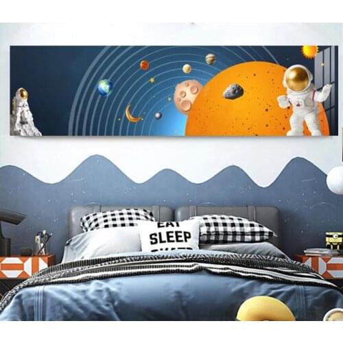 Blue Starry Star Galaxy Space Nebula Universe Prints Pictures Astronaut Cartoon Canvas Painting For Kids Childrens Room Decor