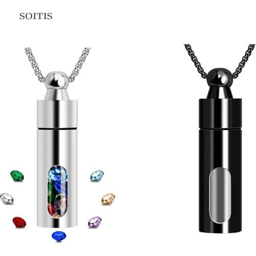 SOITIS Customize Cylinder Shaped Black Ash Pendant Necklace Carving Name And Date Prayer Box Urn Jewelry Keepsake Gift