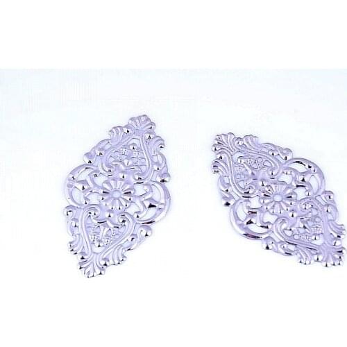 Free shipping-50Pcs Silver Tone Filigree Flower Wraps Connectors Metal Crafts Decoration DIY Findings Connectors 5.4x3.2cm J0561