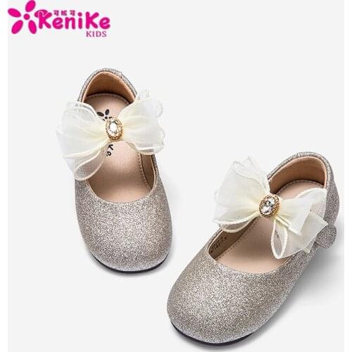 Girls Shoes Single Shoes Princess Velcro Non-slip Small Leather Shoes Bowknot Crystal New Autumn Floral 4-6y,7-12y Cn(origin)