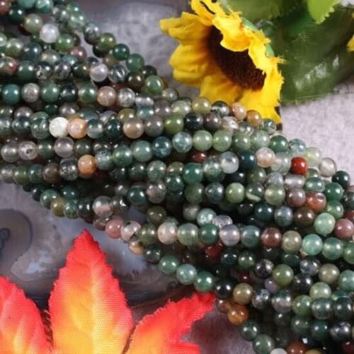 TUMBEELLUWA 4mm India Moss Agate Round Stone Bead Loose Spacer Beads For Jewelry Making DIY Bracelet Necklace Accessories