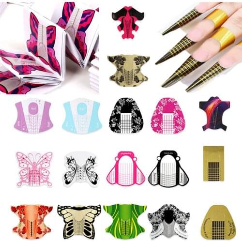UV Gel Nail Building Acrylic French Curve Tray Paper DIY French Nail Nail Builder Mold Nail Forms Extension 100PCS Stickers