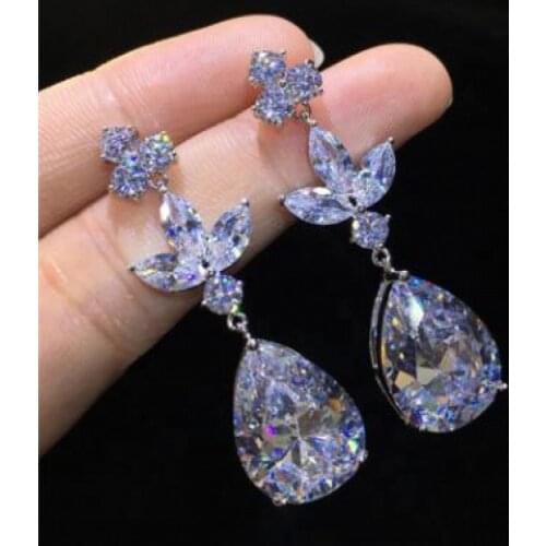 Gorgeous Bride Wedding Earrings Jewelry Silver Color AAA Bright Zircon Anniversary Elegant Womens Fashion Earrings