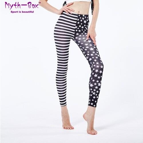 Spring Yoga Pant Women Sport Leggings Woman Star Stripes Printed Elastic Leggins Female Gym Fitness Dance Tights Running Trouser