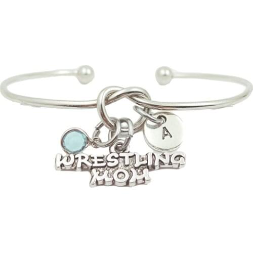 Wrestling Mom Creative Initial Letter Monogram Birthstone Adjustable Bracelet Fashion Jewelry Women Gift Pendant