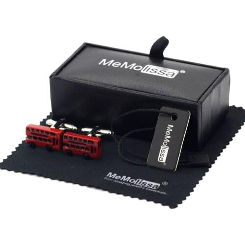 MeMolissa Display Box Cufflinks Retro Red Bus Cufflinks Transport Design Mens Business Shirts Cufflinks Free Tag & Wipe Cloth