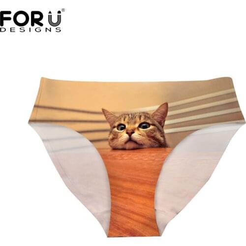 FORUDESIGNS Cute Animal Cat Printing Panties Women Breathable Casual Seamless Panties Female Sexy Underwear Lingerie Calcinhas