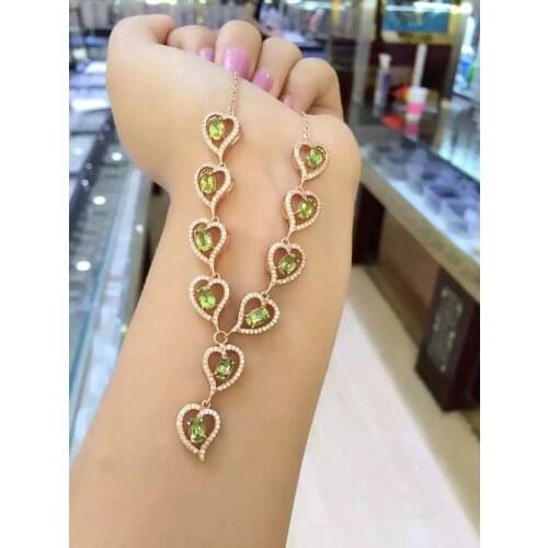 Natural green peridot Pendant necklace S925 silver Natural red garnet necklace Fashion romantic heart female party fine jewelery