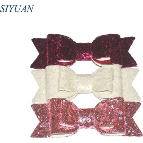 16pcs/lot 3.5*1.2'' Fashion 3-layer Glitter Leather Bow Knot Kids Hairpin/Headband Accessories HDJ120