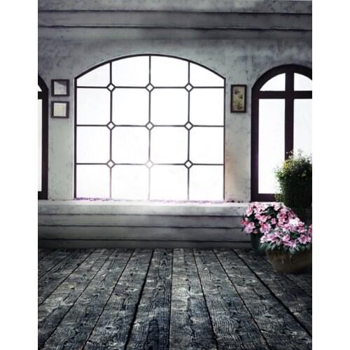 5x7ft Wooden Floor Flowers Big Window Photography Backdrops Photo Props Studio Background