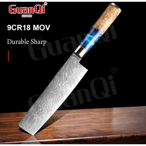 7 Inch Resin Handle Meat Cleaver Laser Damascus Pattern Kitchen Knives Damascus Steel Chef Knife Slicing Knife Cooking Knives