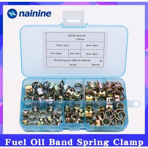 75Pcs/set 6-10mm Q673B Vacuum Spring Fuel Oil Water CPU Hose Clip Pipe Tube for Band Clamp Metal Fastener Assortment Kit B105