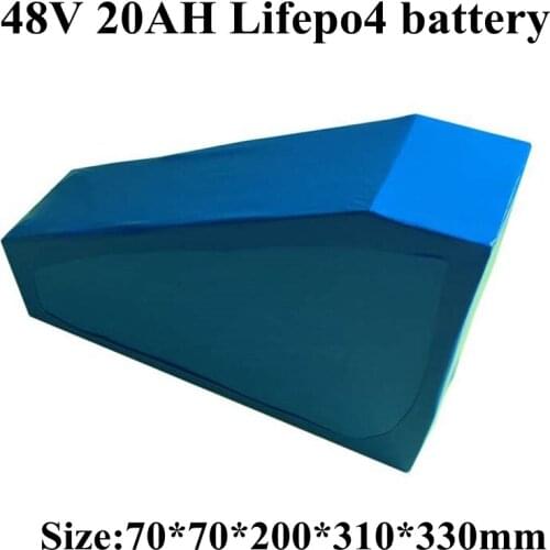 48V 20Ah LiFepo4 Battery Pack Triangle Shpe with BMS and Bag for 48V 1000w Electric Bike Bicycle E-bike Scooter +3A Charger