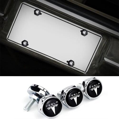 Car License Plate Bolts Screws Nuts For Tesla Model 3 S Y X Logo Metal Chrome Anti-theft Screws Cover Protective Accessories