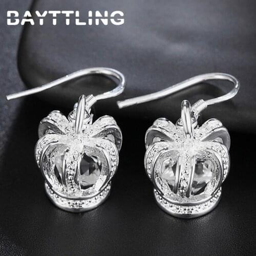 BAYTTLING CZ Zircon Earrings 925 Sterling Silver 27MM Crown Pendant Earrings For Women Fashion Luxury Wedding Gift Jewelry