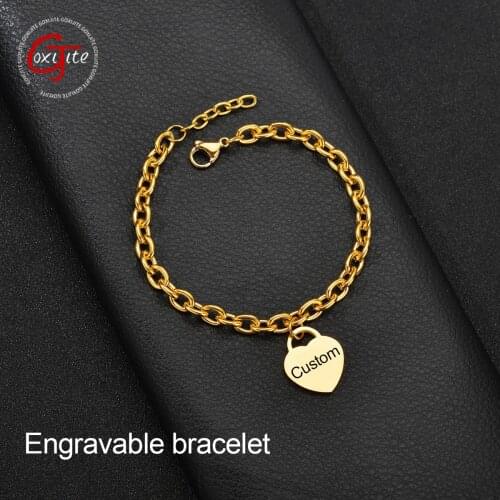 Goxijite Custom Name Date Heart Sample Bracelet For Women Men Stainless Steel Engrave Name And Symbol Bracelets Memorial Gift