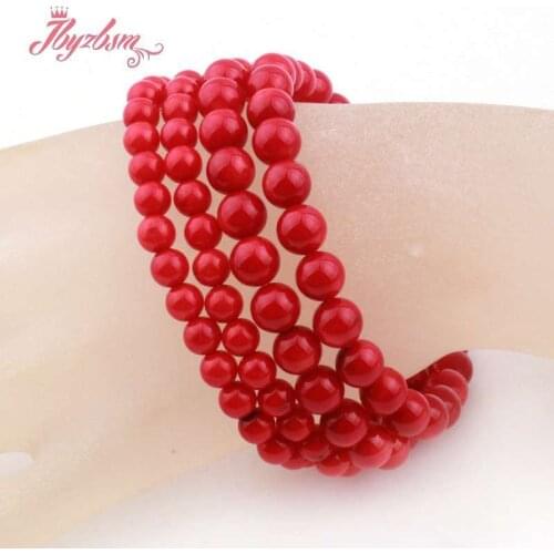 Natural Stone Bracelet AA Grade Red Coral 100% Natural Round Stone Beads 4/6/8mm For Women Gift Fashion Jewerly Bracelet 7"