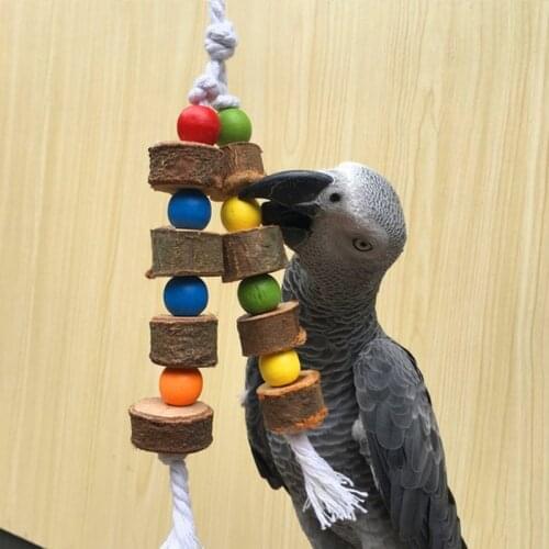 1 Piece Natural Wooden Birds Parrot Colorful Chewing Training Toys Bite Hanging Cage Balls Ropes Garden Ornament Pet Supplies