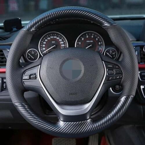 Car Steering Wheel Cover Hand-Stitched Black Carbon Fiber Genuine Leather For BMW 3 Series 320Li F20 F30 F31 F34 F21 F22 F23