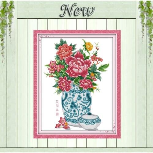 Flowers vase Porcelain home decor paintings counted printed on canvas DMC 14CT 11CT Cross Stitch Needlework Sets Embroidery kits