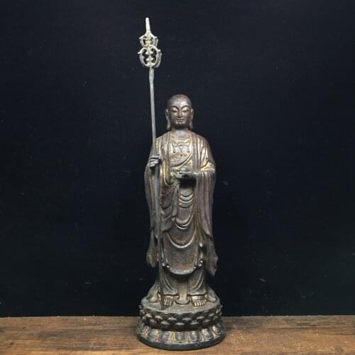 Home Decor 10" Tibet Buddhism Old Bronze Lacquer Cinnabars Ksitigarbha statue Purdue all beings Amitabha Enshrine the Buddha