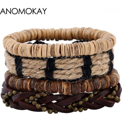 European & American Simple Style Vintage DIY Braided Bracelet Multilayer Leather Rope Wristband Men Bracelets & Bangles for Gift